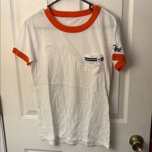 PINK White and Orange Short Sleeve Tee Retro Style